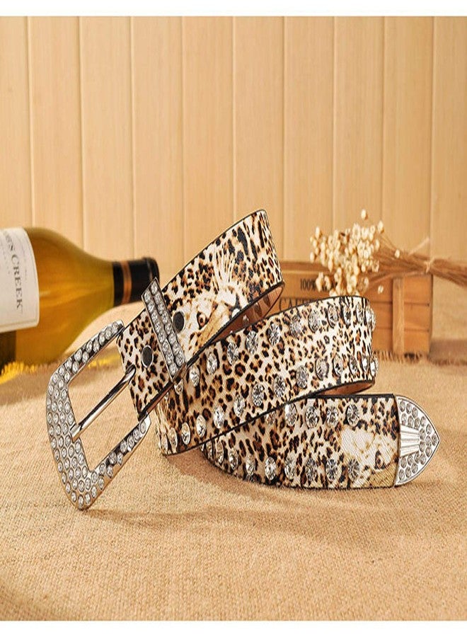 Wemi Leopard Print PU Leather Belts for Women Luxury Rhinestones Pin Buckle Women belt Female Strap for Jeans Dress 43" - Image 4